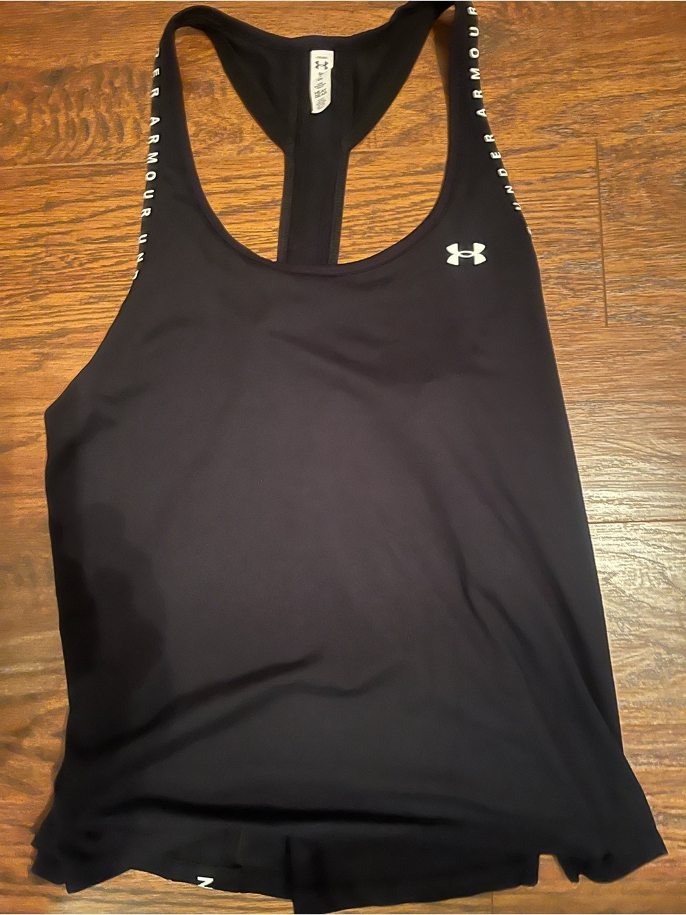 Under Armour Black Racerback Training Tank with White Logo